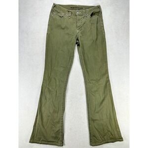 Purecolor Y2K Womens Olive Green Flare Pants Contrast Embroidered 28